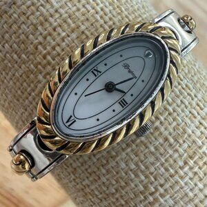 Brighton Baja Two-Tone Watch With Japan Movement Oval Face Leather NOT TESTED